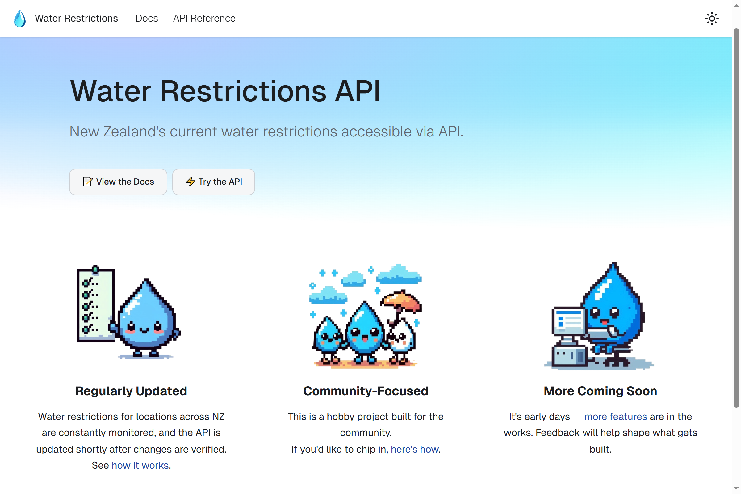 Home page of the Water Restrictions API docs