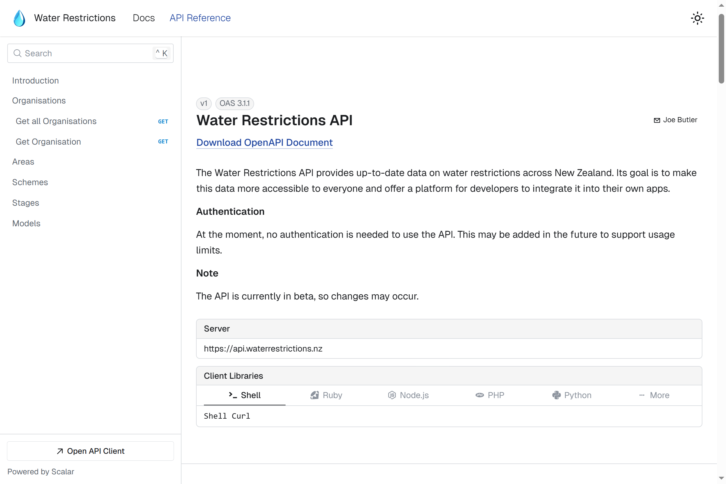 Introduction of the Water Restrictions API reference