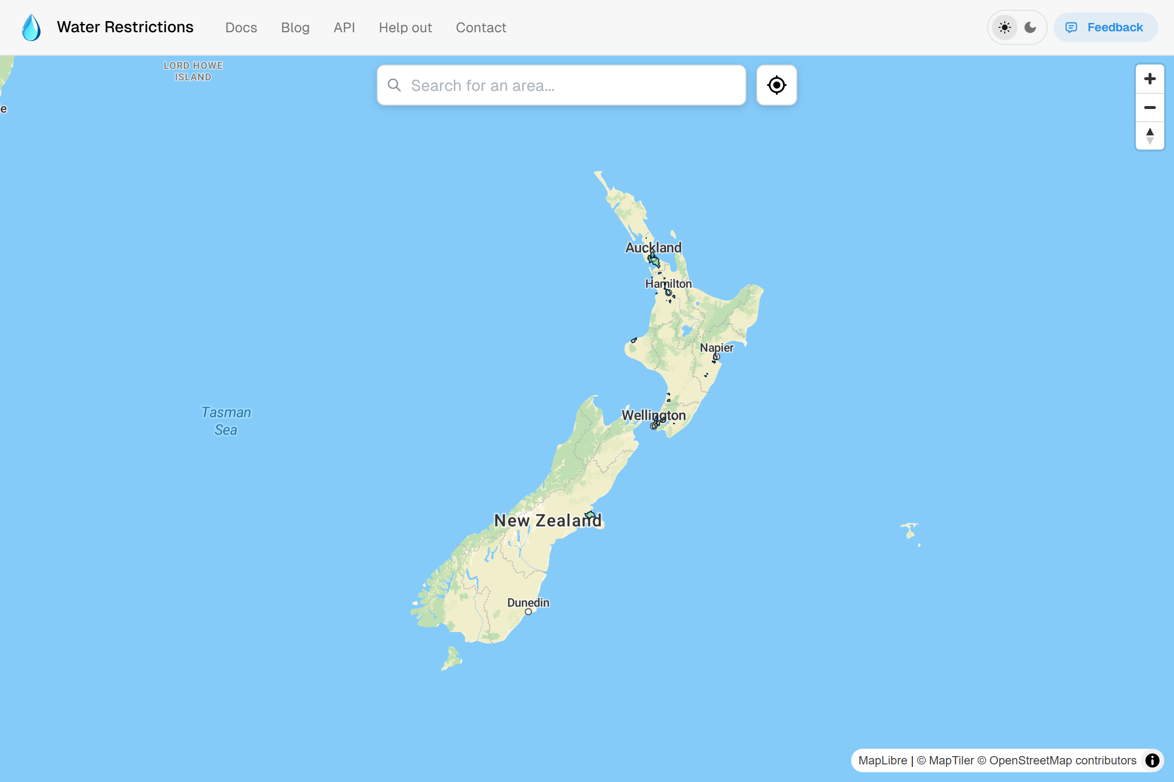 Water Restrictions Website map view on desktop